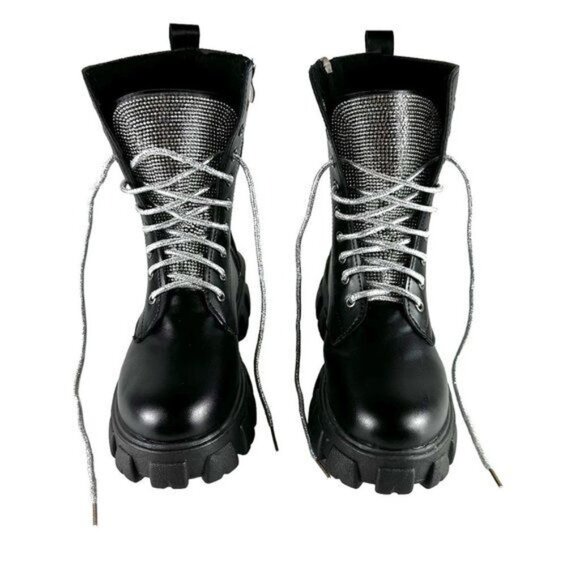 Sequined Tongue w Sparkling Lace Mid-Calf Boots Size (8) - Picture 3 of 12